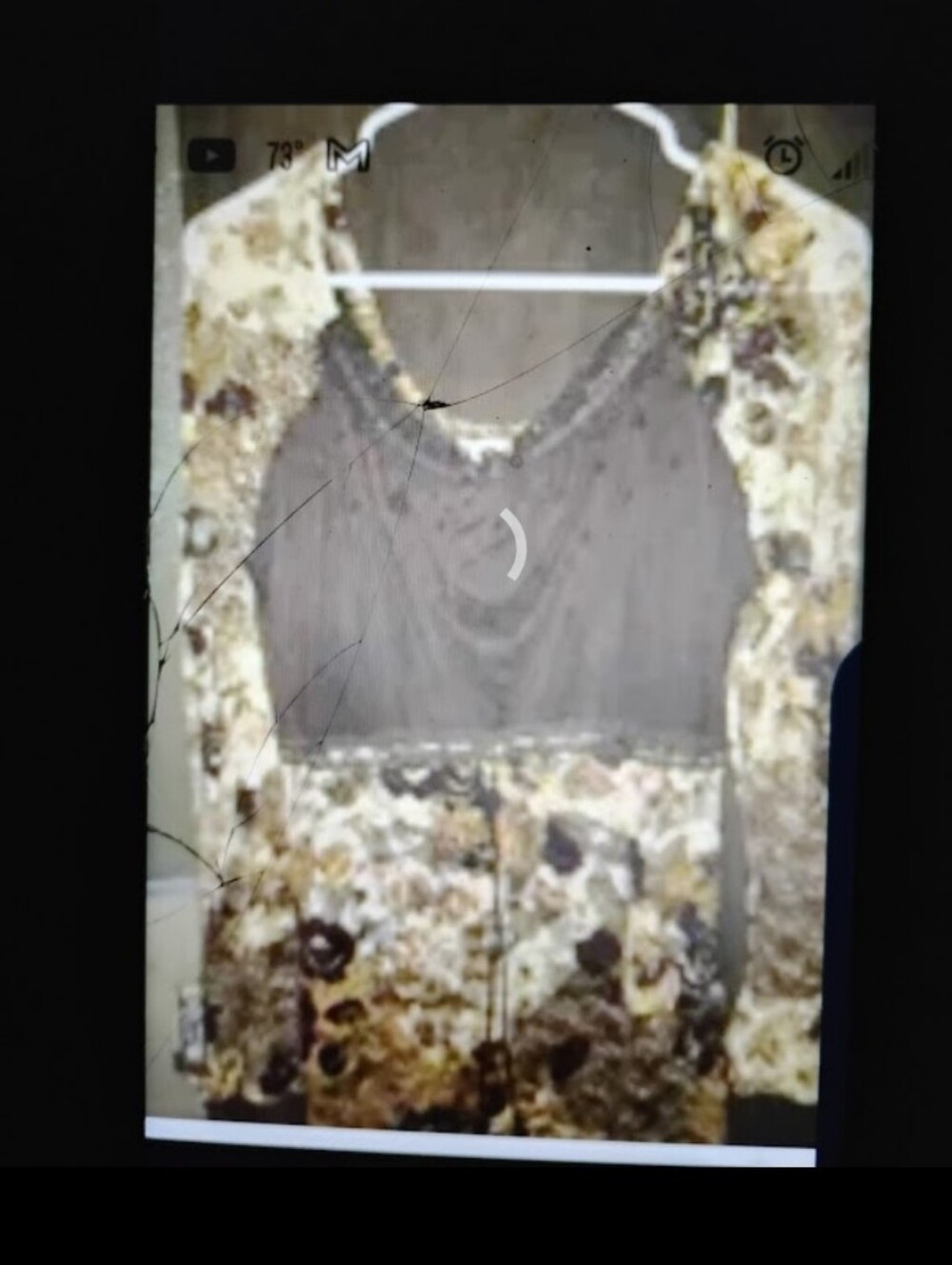 Brown & Gold  Floral Panel Quarter Length Sleeves Top